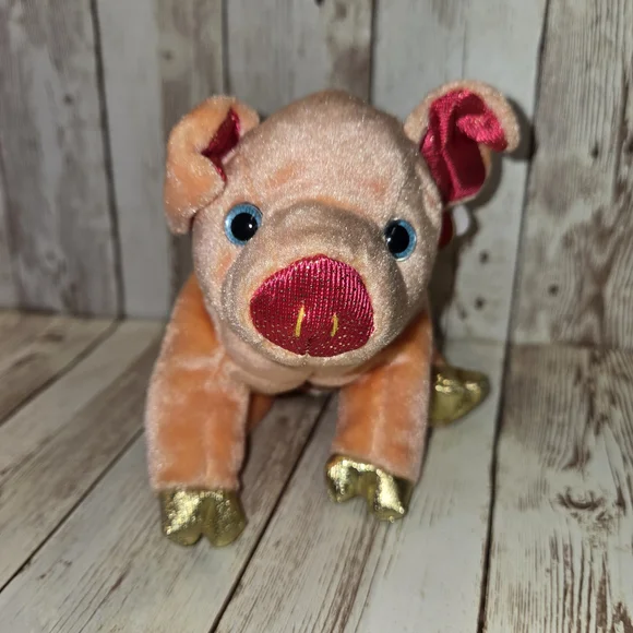 Ty Zodiac Pig Plush Toy - Orange with Gold and Pink - Picture 5 of 12